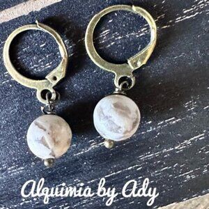 Leopard Skin Jasper Earrings • 8mm Stones • Brass Mini Hoops • Earthy Neutral